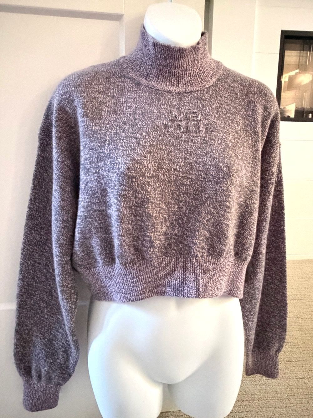 ALEXANDER WANG Heather Plum Marl Crop Mock Neck Knit Sweater Sz XS NWT $400!!